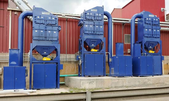 3 Cartridge Dust Collectors to capture crystalline silica dust at a brick and terra cotta manufacturer