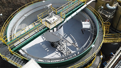 Above ground 46 ft. Circular Clarifier on legs to separate coal fines, grit, sand, tar and coagulated materials from wastewater generated from operations at a steel plant.