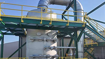 53,000 ACFM Quench Spray Tower system to provide temperature reduction and control of hot process gasses and capture ammonia and particulate.