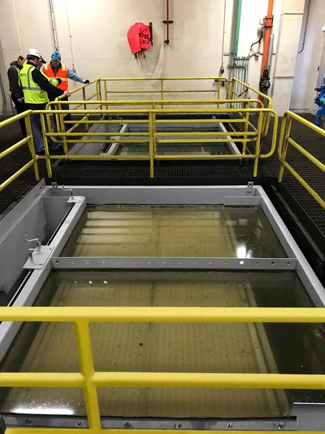 Two CPI Separators tanks with corrugated polypropylene plate packs for oil/water separation of storm water runoff at an automotive assembly plant.