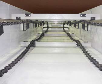 Chain and flight collector with non-metallic chain, flights, wear shoes, and flight supports. Chain and flight collector with non-metallic chain, flights, wear shoes, and flight supports.