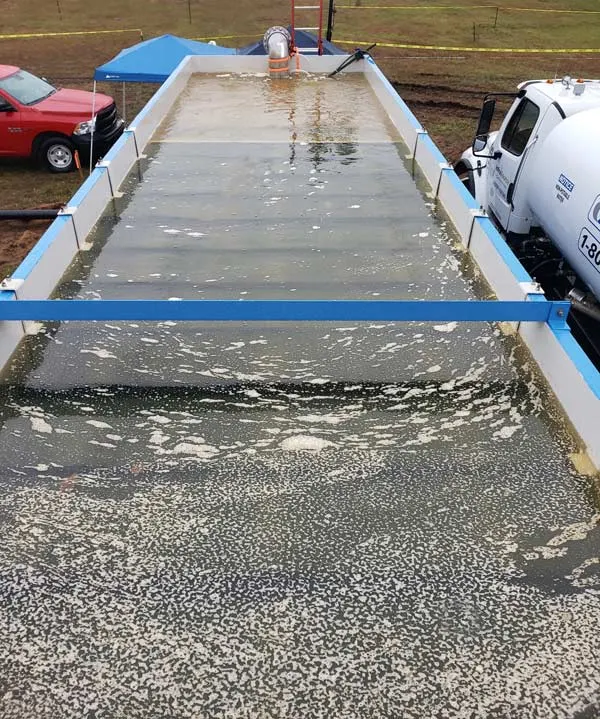 Clear water in lamella section of an X-Flo Mobile Clarifier water treatment system