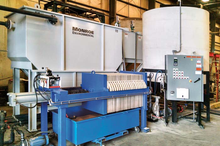 Horizontal Plate Clarifier with Filter Press turnkey system Horizontal Plate Clarifier with filter press for metal forming and stamping plant to remove solids, metals, and oils from e-coating operation wastewater