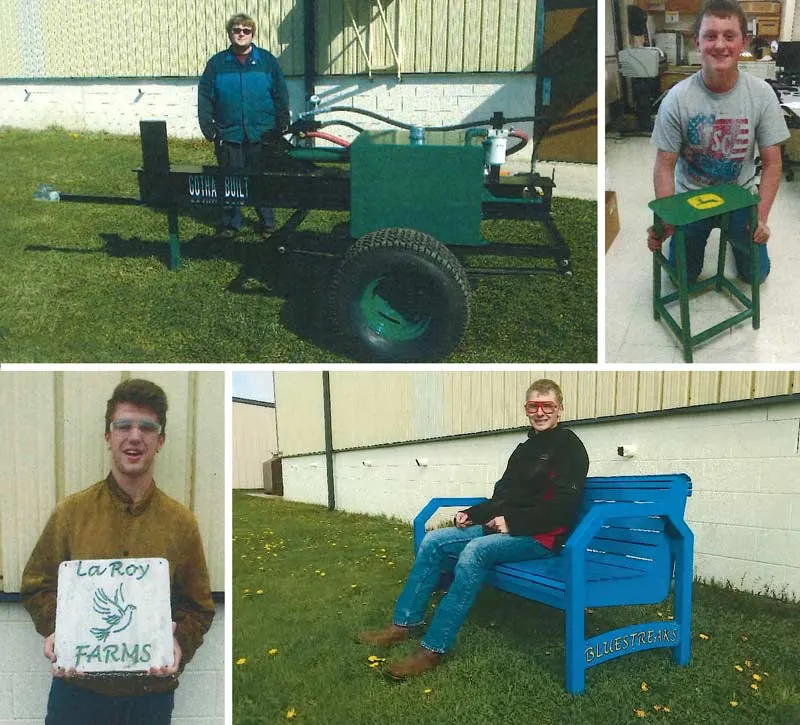 Ida High School welding program students with their projects