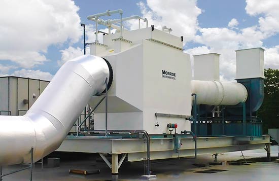 30,000 CFM Packed Bed Scrubber for removal of chemical storage tank vapors 30,000 CFM Horizontal chemical fume scrubber with polypropylene construction to remove chemical fumes emitted from acid-dip tanks at a semiconductor manufacturing facility.