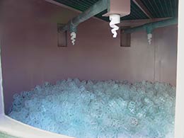 Packed Bed Scrubber spray nozzles and packing media Non-plugging spray nozzles above bed of loose fill polypropylene packing of a packed bed wet scrubber