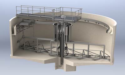 3D rendering of the internals of a Circular Clarifier riser pipe design