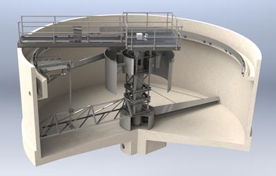 3D rendering of the internals of a Secondary Clarifier suction header design