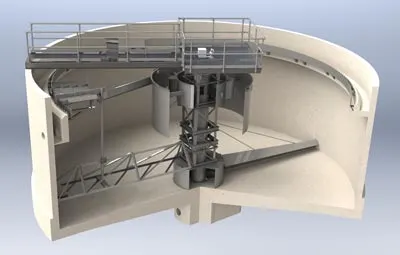 3D rendering of the internals of a Secondary Clarifier suction header design