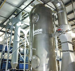 Venturi Scrubber followed by a Packed Tower Scrubber for a flame laminating process exhaust Monroe Venturi Scrubber with Packed Tower Scrubber