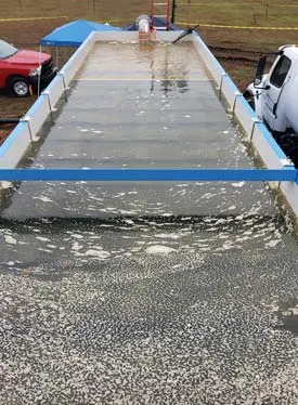 Clear water in lamella section of an X-Flo Mobile Clarifier water treatment system