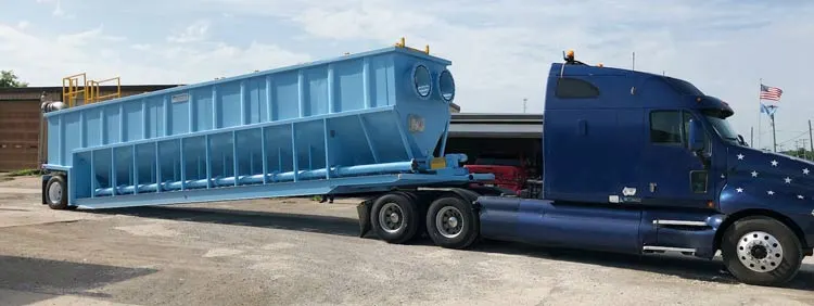 Monroe Environmental's mobile water treatment system, the X-Flo Mobile Clarifier transported on truck to jobsite for bypass water treatment