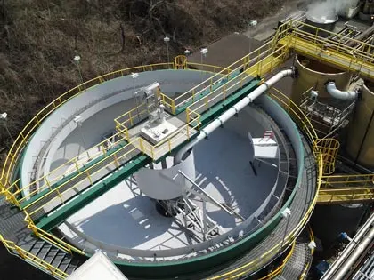 Circular Clarifier for industrial water & wastewater treatment Above ground 46 ft. Circular Clarifier on legs to separate coal fines, grit, sand, tar and coagulated materials from wastewater generated from operations at a steel plant.