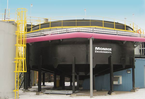 Circular Thickener for wastewater at steel processing plant 46 ft. diameter Circular Thickener self-supporting circular sludge thickening clarifier for separating blast furnace scrubber fines from wastewater at a steel processing plant.