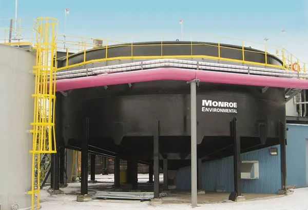 Circular Thickener for wastewater at steel processing plant 46 ft. diameter Circular Thickener self-supporting circular sludge thickening clarifier for separating blast furnace scrubber fines from wastewater at a steel processing plant.