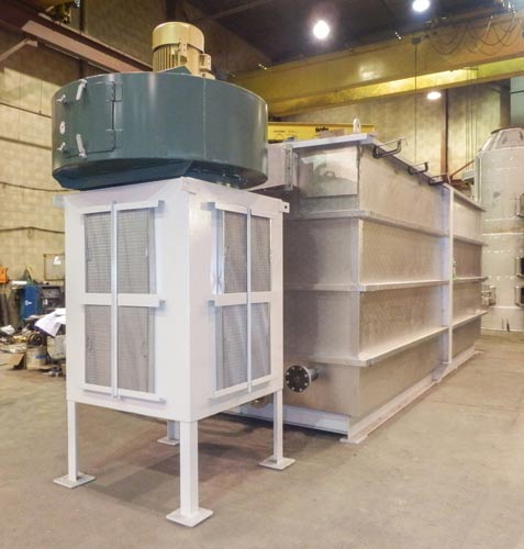 Waste steam evaporator with fan intake housing and insulated tankage Evaporator system