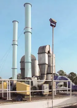 Dual-Stage Venturi & Caustic Scrubber for flame lamination exhaust treatment Dual-Stage Venturi & Caustic Scrubber