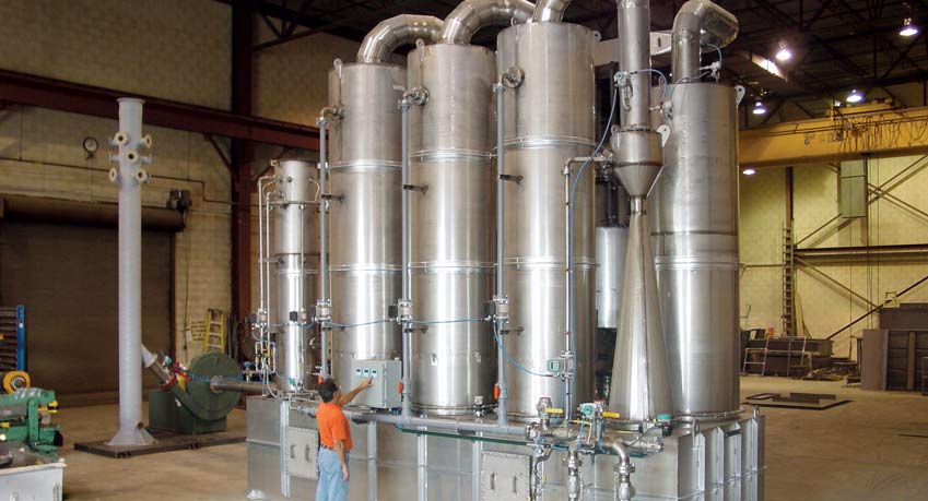 Stainless steel Multi-Stage Scrubbing System with Packed Bed Scrubbers, Venturi, Quench, & Carbon Adsorber to treat exhaust from a toxic gas incineration process.