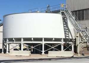 High torque Circular Thickener Clarifier for separation of dense, sticky solids from gypsum wastewater at a gypsum manufacturing plant