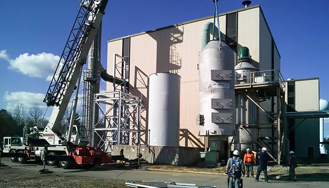 Packed Tower Scrubber for SO2 removal from waste incinerator exhaust, 316 stainless steel construction