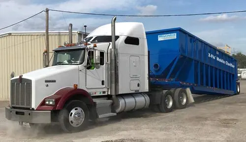 X-Flo Mobile Clarifier arriving to the jobsite on a truck