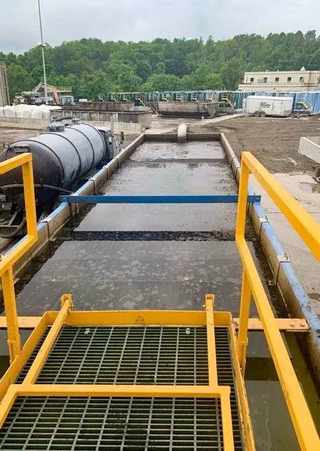 Clear water in lamella section of an X-Flo Mobile Clarifier water treatment system