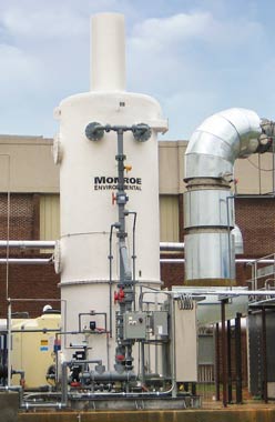 12,500 CFM Packed Tower Scrubber, FRP construction 12,500 CFM Wet Scrubber for Cl2, HCL, & SO2 removal from RTO exhaust, FRP construction