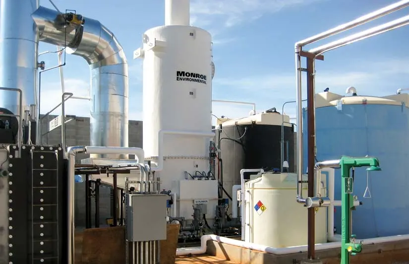 12,500 CFM Wet Scrubber for Cl2, HCL, & SO2 removal from RTO exhaust, FRP construction