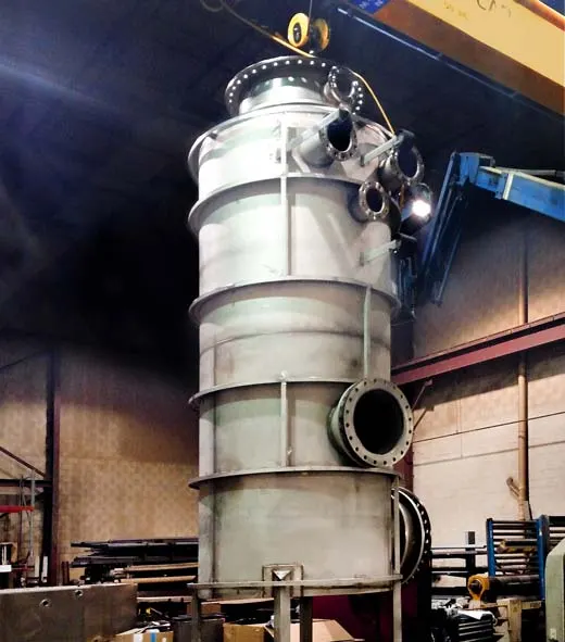 Quench Tower for SO2 Scrubbing System Quench Tower with SO2 scrubbing system to control flue gas emissions and remove SO2 from from flu gas emissions