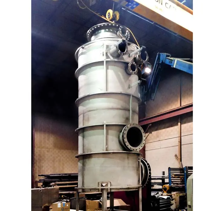 Quench Tower with SO2 scrubbing system to control flue gas emissions and remove SO2 from from flu gas emissions