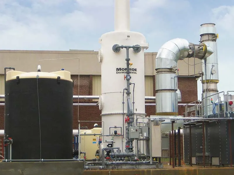 12,500 CFM Wet Scrubber for Cl2, HCL, & SO2 removal from RTO exhaust, FRP construction